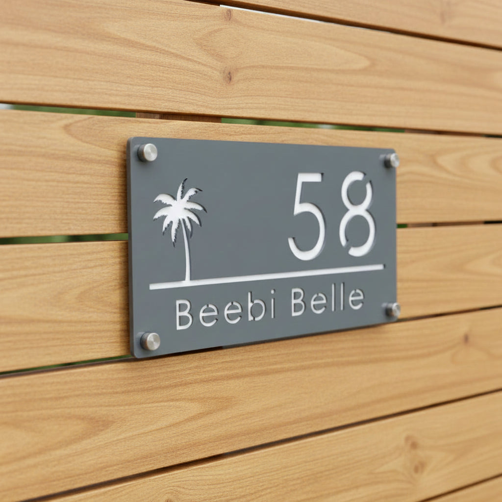 Custom Palm Tree Acrylic House Sign | Personalised Number & Address Plaque
