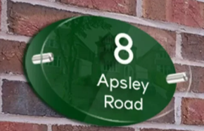 CUSTOM GREEN HOUSE SIGN ADDRESS NUMBER STREET ACRYLIC GLASS EFFECT PLAQUE