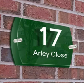 CUSTOM GREEN HOUSE SIGN ADDRESS NUMBER STREET ACRYLIC GLASS EFFECT PLAQUE