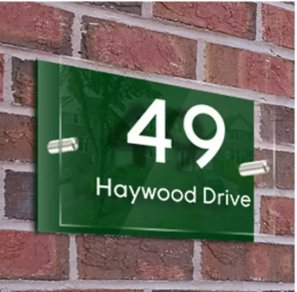 CUSTOM GREEN HOUSE SIGN ADDRESS NUMBER STREET ACRYLIC GLASS EFFECT PLAQUE