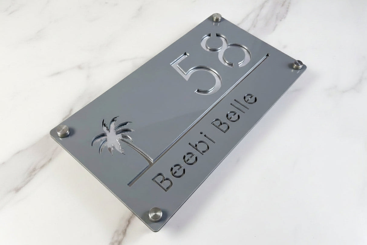 Custom Palm Tree Acrylic House Sign | Personalised Number & Address Plaque