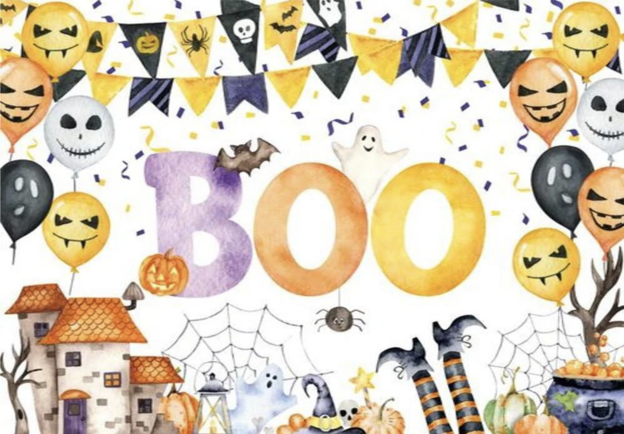 HALLOWEEN BOO HAUNTED HOUSE WITCH CANDY SKULL PARTY BANNER BACKDROP DECORATION