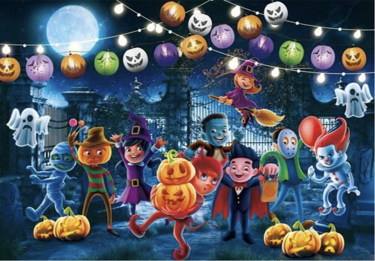 HALLOWEEN DRACULA WITCH MUMMY CLOWN FRANKENSTEIN PARTY BANNER DECORATION