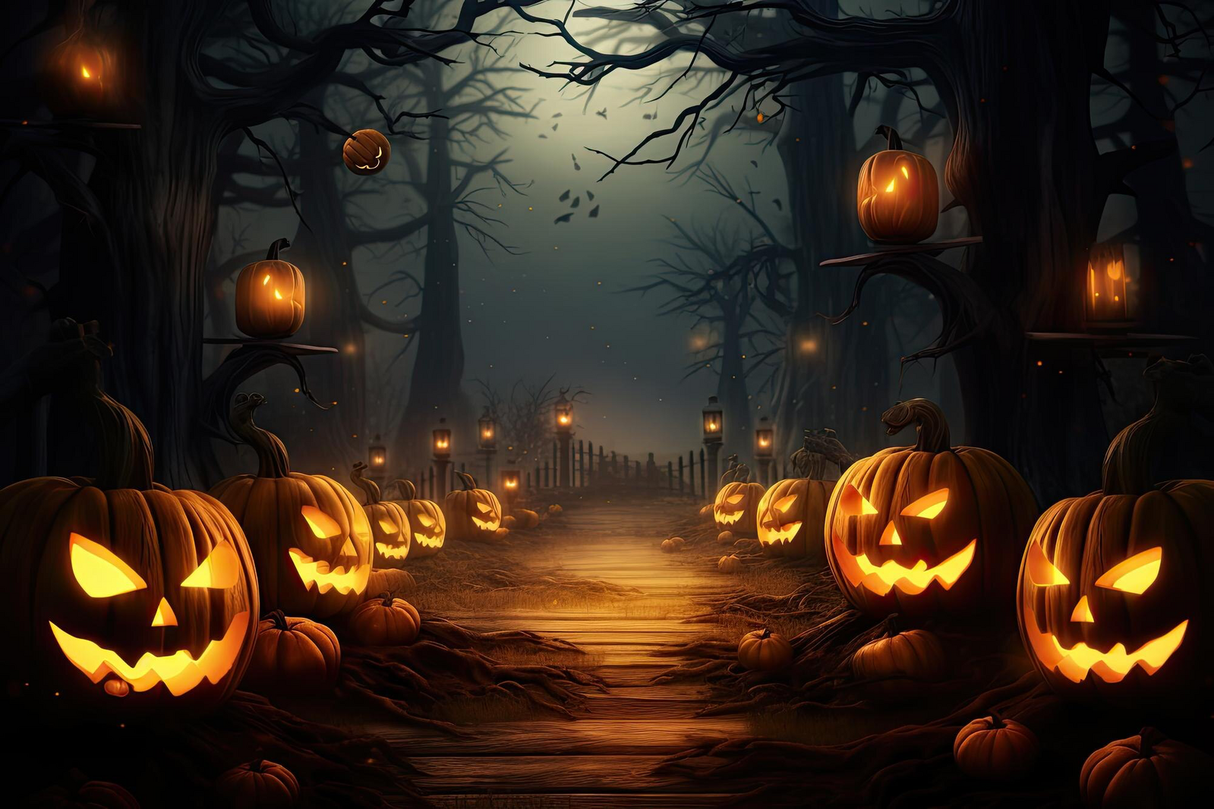 HAUNTED ROAD HALLOWEEN JACK-O-LANTERN SPOOKY PARTY BANNER BACKDROP DECORATION
