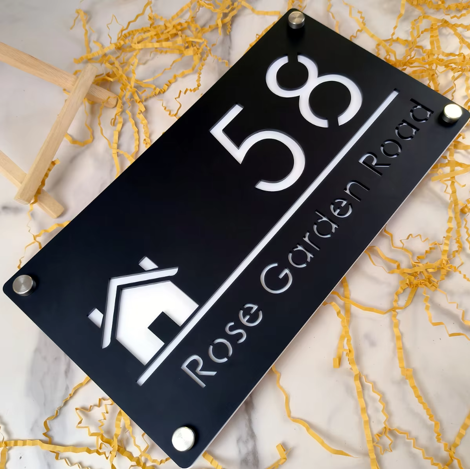 CUSTOM HOUSE HOME SIGN NUMBER STREET SIGN ACRYLIC ADDRESS DOOR WALL PLAQUE