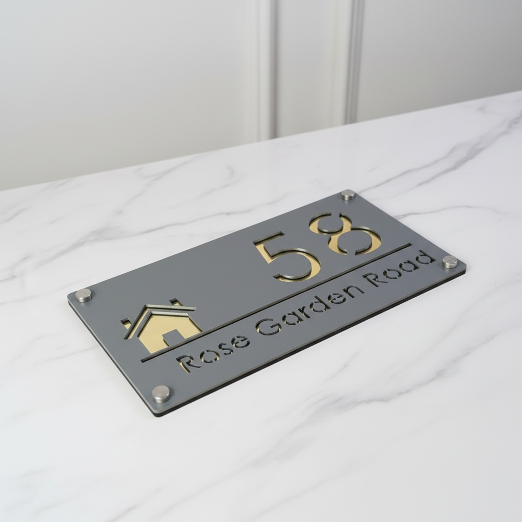 Custom Laser Cut Acrylic House Sign | Personalised Number & Address Plaque