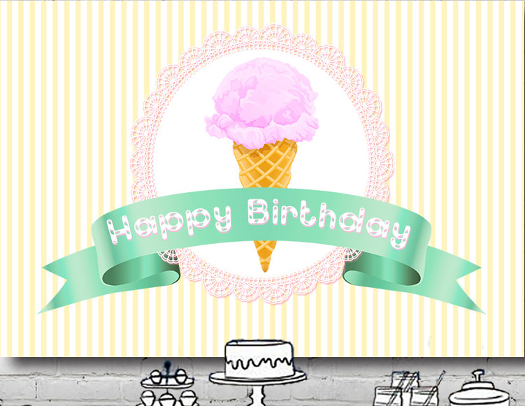 ICE CREAM GIRL YELLOW PINK YELLOW PERSONALISED BIRTHDAY PARTY BANNER BACKDROP