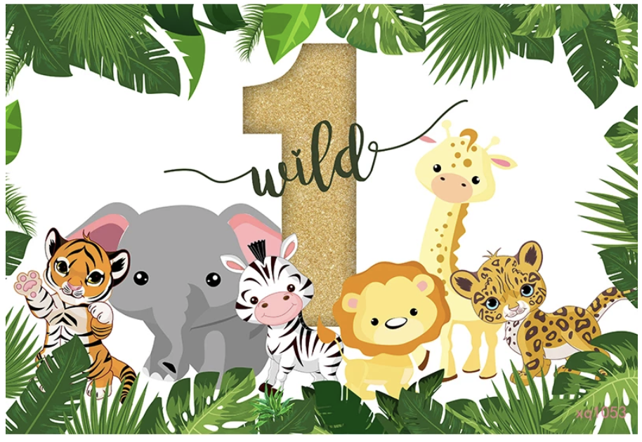 SAFARI JUNGLE ANIMALS TIGER LION CHEETAH ELEPHANT ZEBRA BIRTHDAY PARTY BANNER