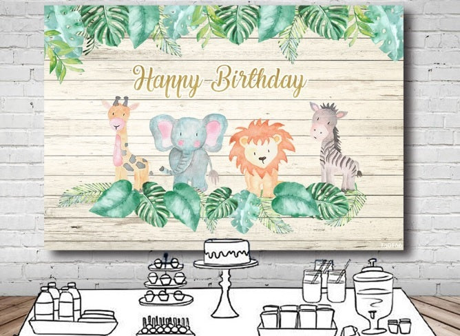 JUNGLE SAFARI ANIMAL BABY SHOWER PERSONALISED BIRTHDAY PARTY BANNER BACKDROP