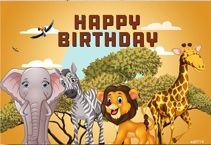 JUNGLE SAFARI ANIMALS LION ELEPHANT PERSONALISED BIRTHDAY PARTY BANNER BACKDROP