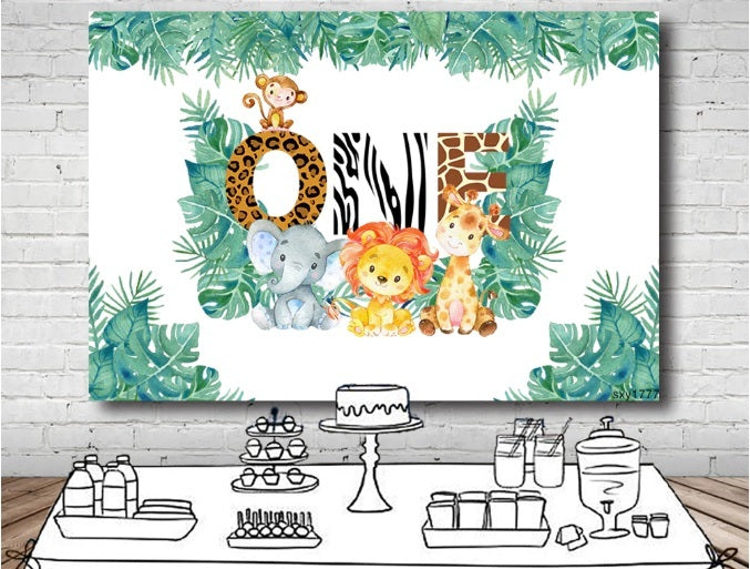 JUNGLE SAFARI ANIMAL WILD ONE PERSONALISED BIRTHDAY PARTY BANNER BACKDROP