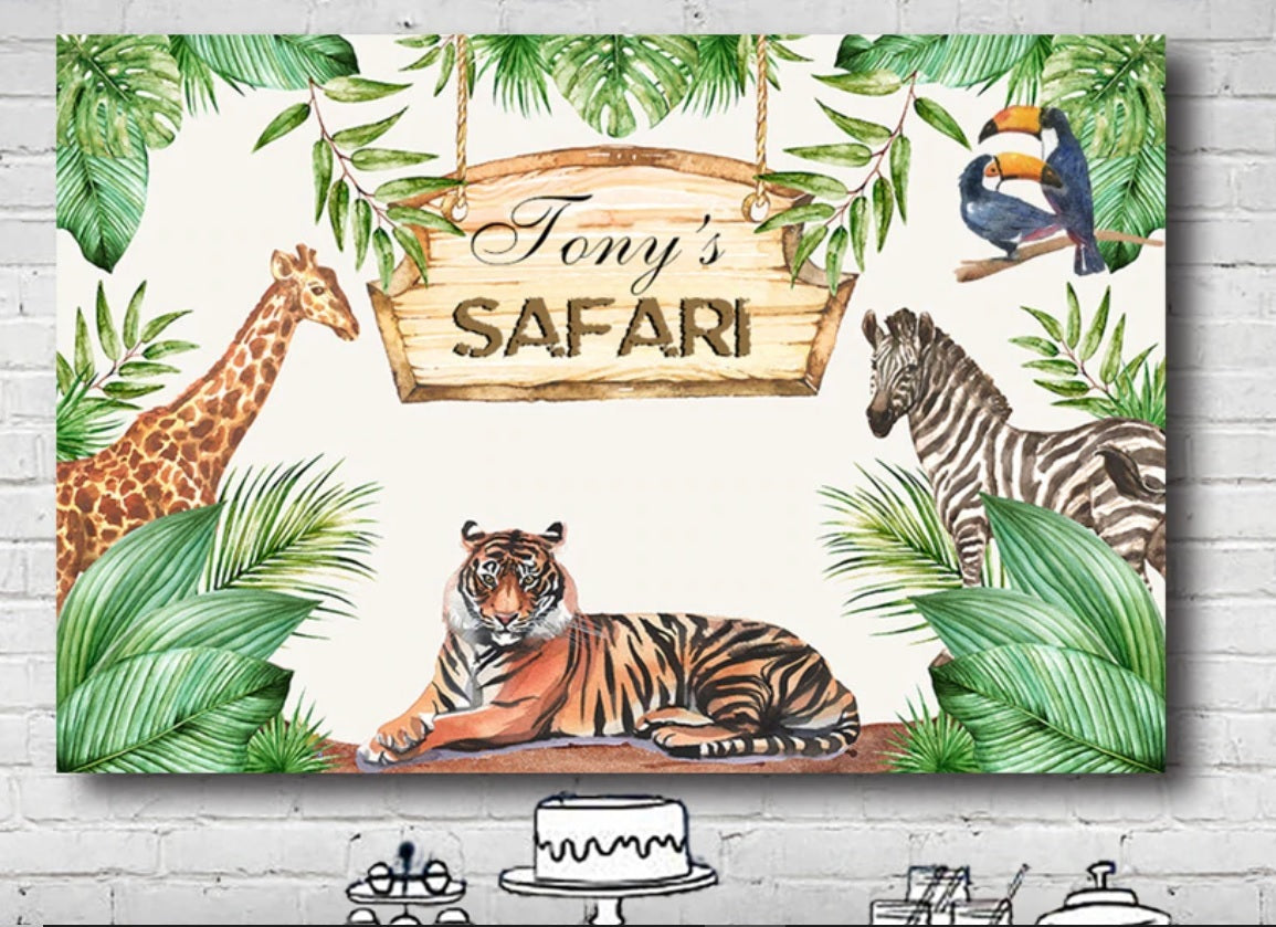 JUNGLE SAFARI ANIMAL TIGER ZOO PERSONALISED BIRTHDAY PARTY BANNER BACKDROP