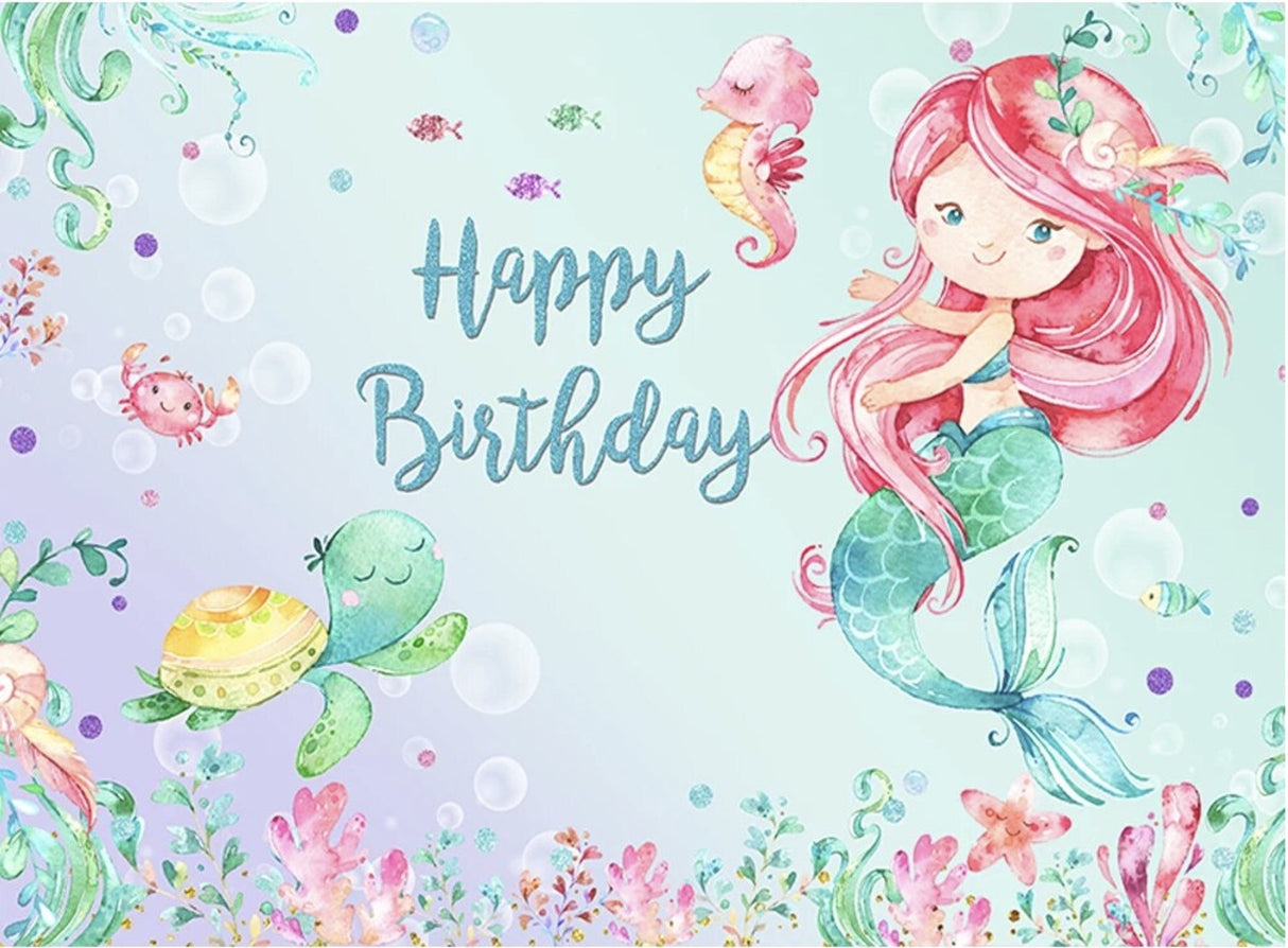 MERMAID SEA FRIENDS PERSONALISED BIRTHDAY PARTY BANNER BACKDROP DECORATION