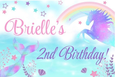 MERMAID UNICORN BLUE PERSONALISED BIRTHDAY PARTY BANNER BACKDROP DECORATION
