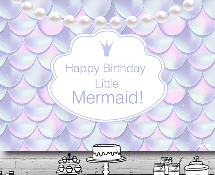 MERMAID PATTERN PERSONALISED BIRTHDAY PARTY BANNER BACKDROP DECORATION