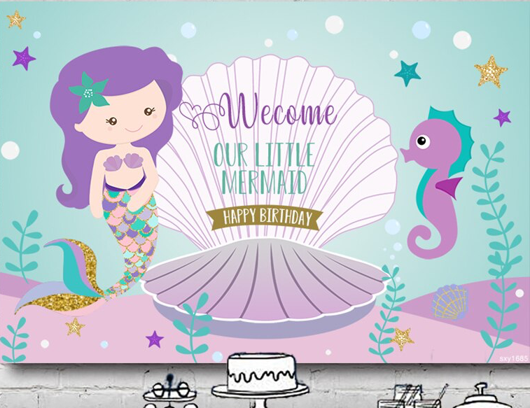 MERMAID SEA HORSE PERSONALISED BIRTHDAY PARTY BANNER BACKDROP DECORATION