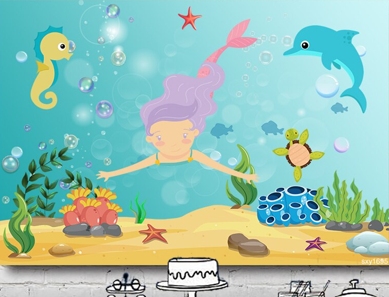 MERMAID UNDER THE SEA ANIMALS PERSONALISED BIRTHDAY PARTY BANNER BACKDROP DECORATION
