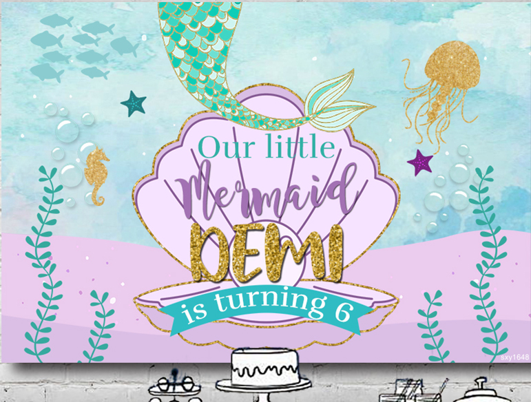 MERMAID UNDER THE SEA SHELL FISH PERSONALISED BIRTHDAY PARTY BANNER BACKDROP DECORATION