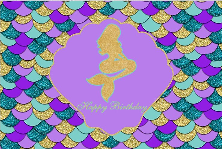 MERMAID PURPLE GOLD PERSONALISED BIRTHDAY PARTY BANNER BACKDROP DECORATION
