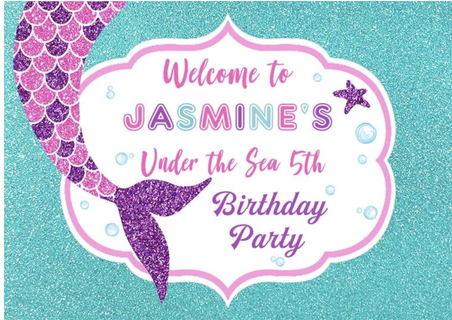 MERMAID TAIL SPARKLE PERSONALISED BIRTHDAY PARTY BANNER BACKDROP DECORATION