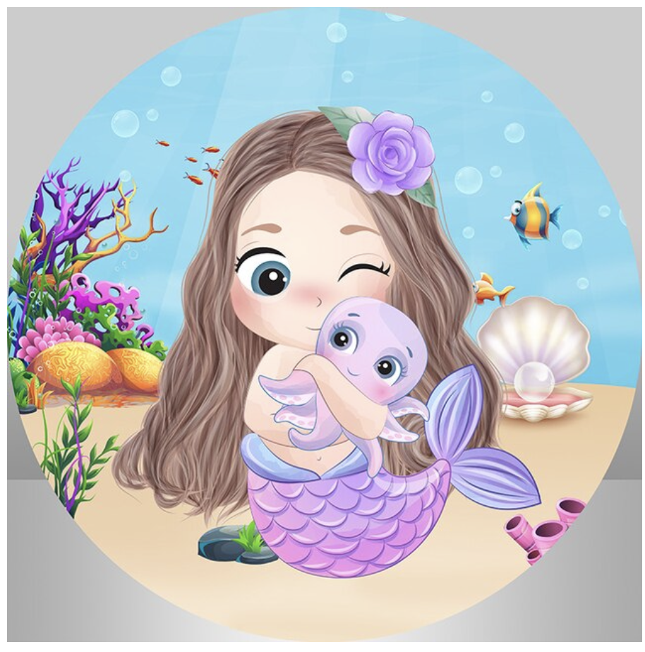 CHIBI BABY MERMAID PEARLS FLOWER PARTY ROUND BIRTHDAY PERSONALISED BANNER BACKDROP