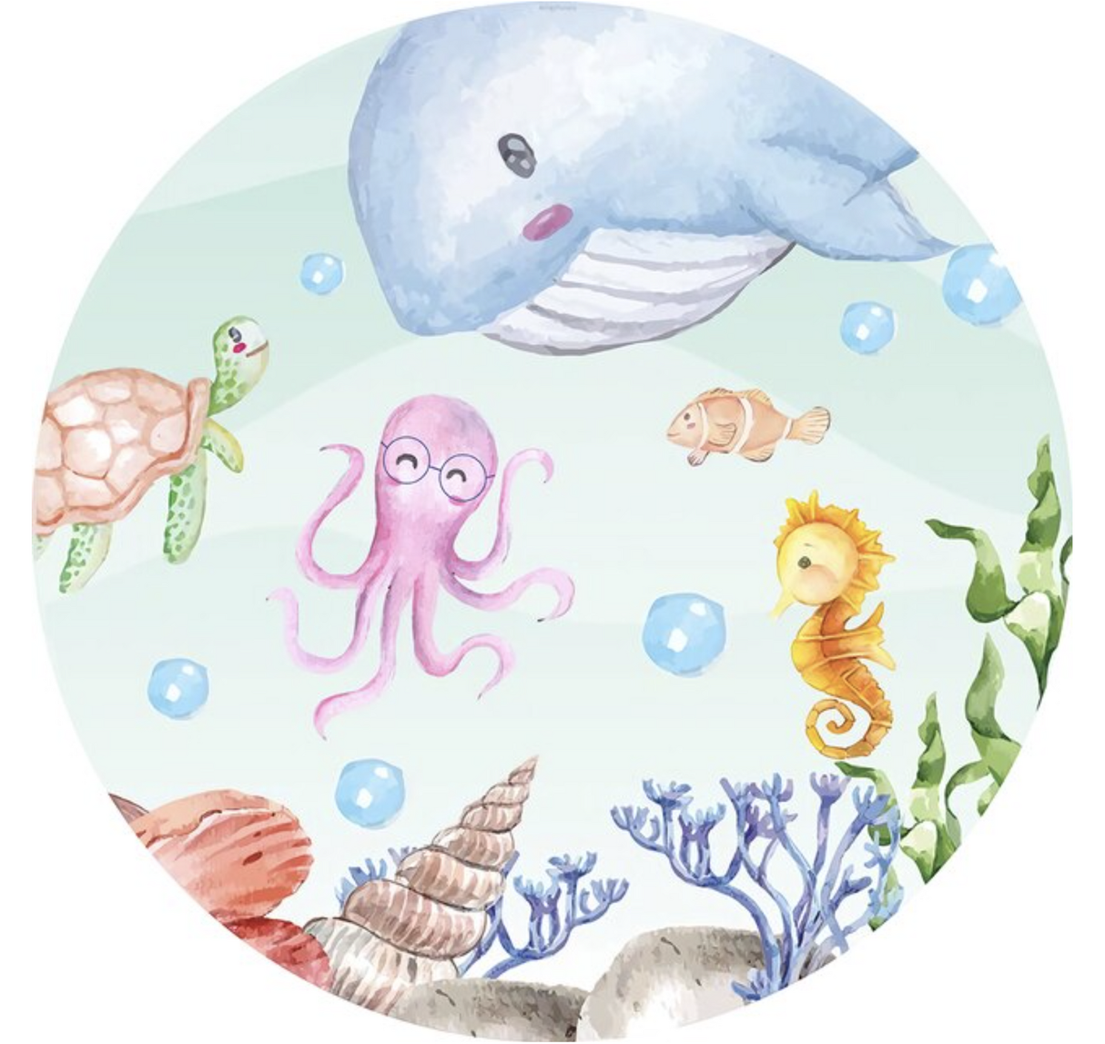 UNDER THE SEA WHALE SEAHORSE TURTLE OCTOPUS SHELLS PARTY ROUND BIRTHDAY BANNER