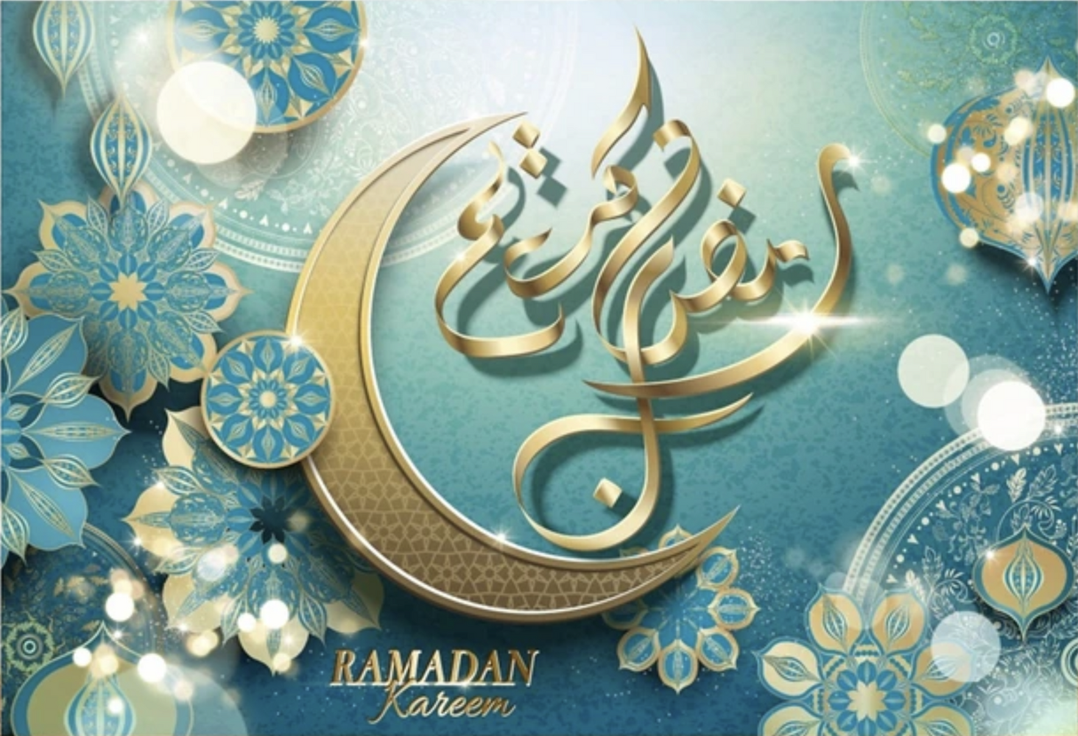 RAMADAN RELIGIOUS MUSLIM BLUE GOLD MOON MANDALA PARTY BANNER BACKDROP DECORATION