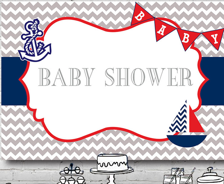 NAUTICAL BOAT ANCHOR BLUE RED PERSONALISED BABY SHOWER PARTY BANNER BACKDROP