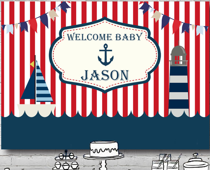 NAUTICAL BOAT ANCHOR YACHT PERSONALISED BABY SHOWER PARTY BANNER BACKDROP