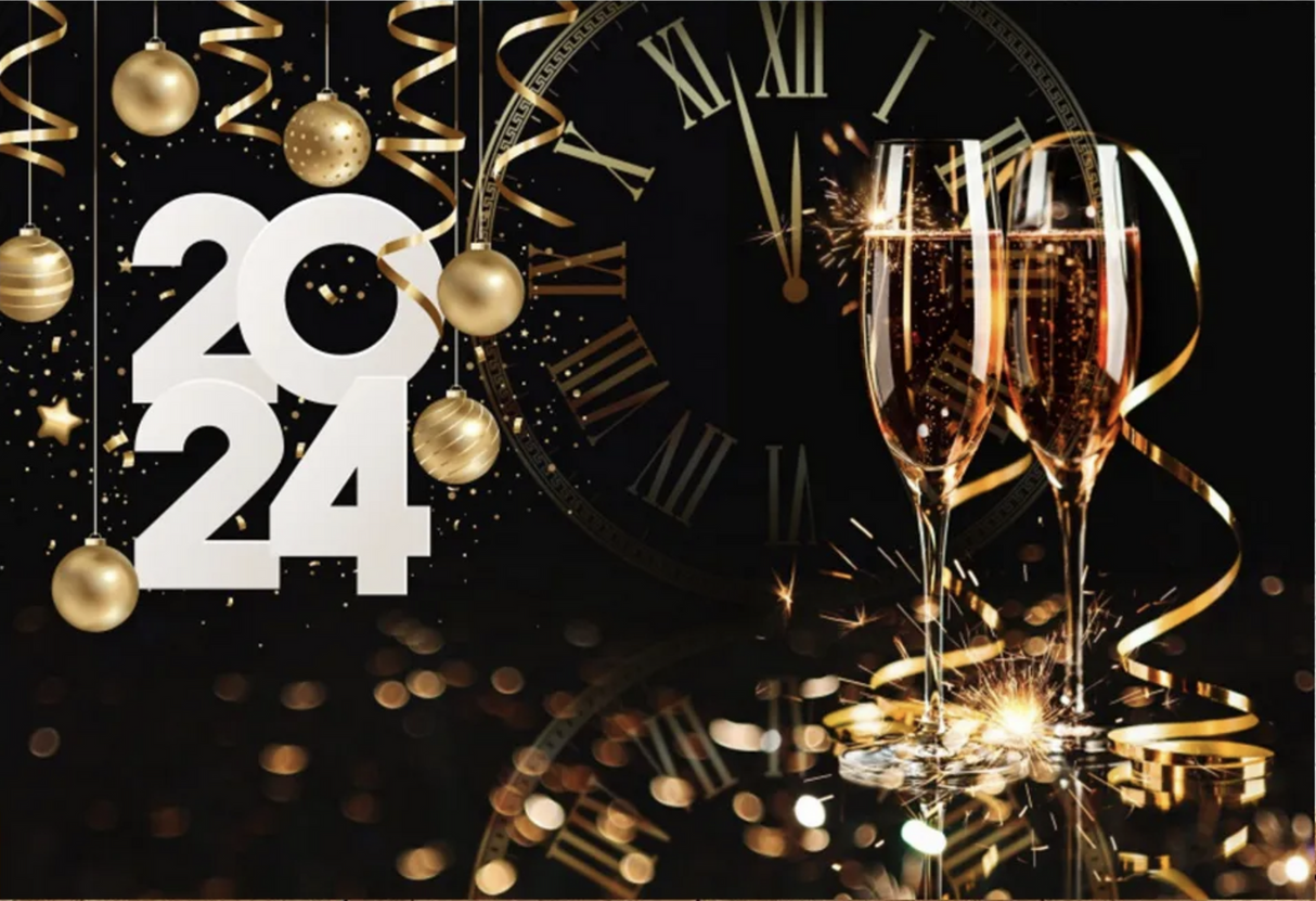 HAPPY NEW YEAR CELEBRATE CHAMPAGNE FIREWORKS BALLOONS PARTY BANNER BACKDROP