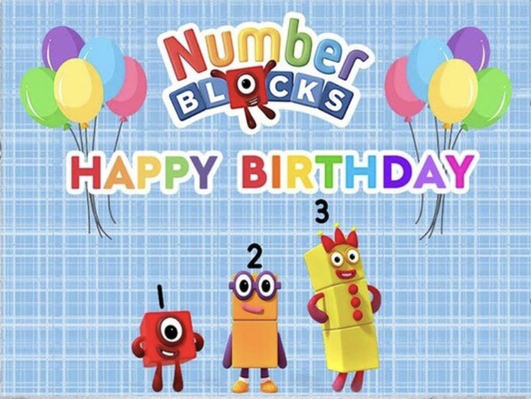 NUMBERS LEARNING BLOCKS BALLOONS BIRTHDAY PARTY BANNER BACKDROP DECORATION