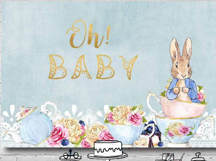 PETER RABBIT BLUE PERSONALISED BAPTISM BIRTHDAY PARTY BANNER BACKDROP DECORATION