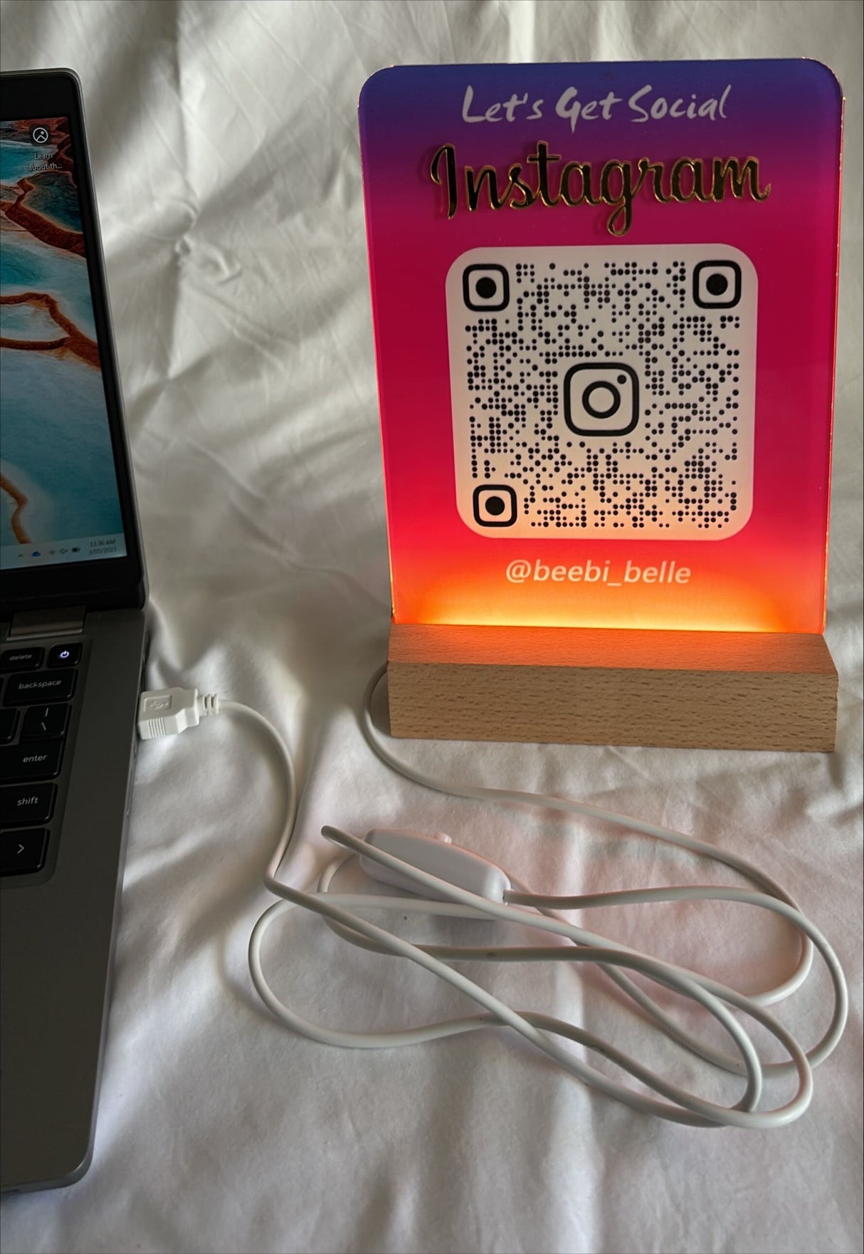 SOCIAL MEDIA BUSINESS SIGN PLAQUE INSTAGRAM LIGHT UP USB RECTANGLE LOGO