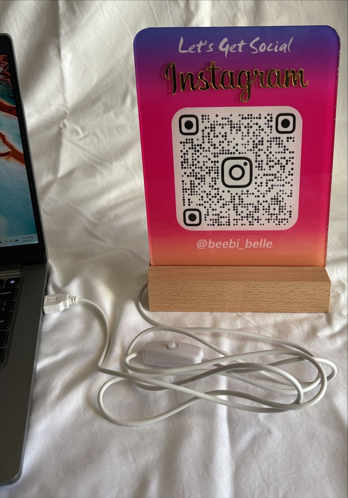 SOCIAL MEDIA BUSINESS SIGN PLAQUE INSTAGRAM LIGHT UP USB RECTANGLE LOGO