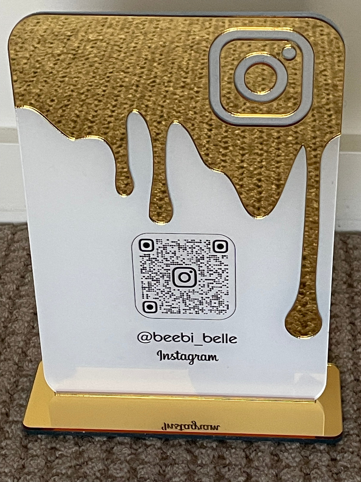 BUSINESS QR CODE SCANNING SIGN SOCIAL MEDIA BOARD PLAQUE RECTANGLE WHITE GOLD SILVER