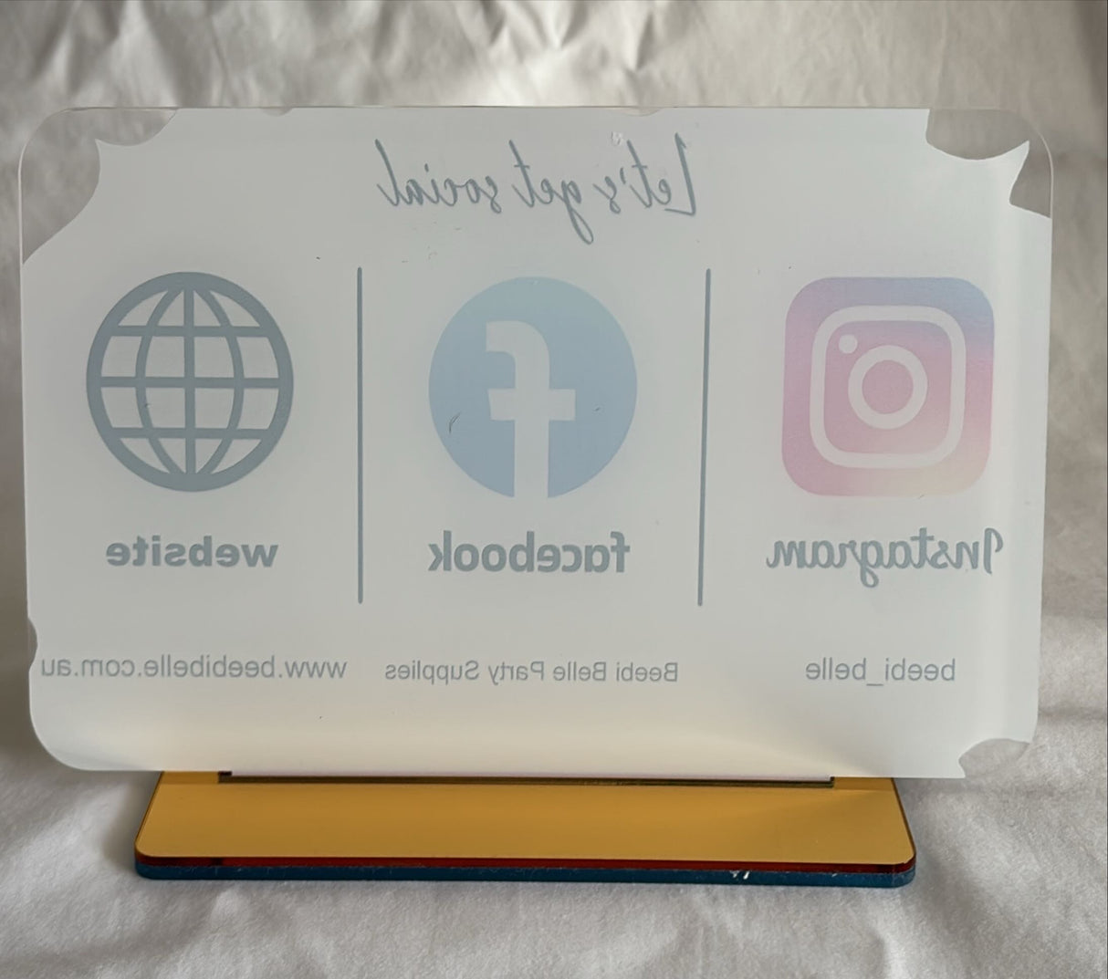 SOCIAL MEDIA BUSINESS SIGN PLAQUE WHITE RECTANGLE COLOURED LOGOS