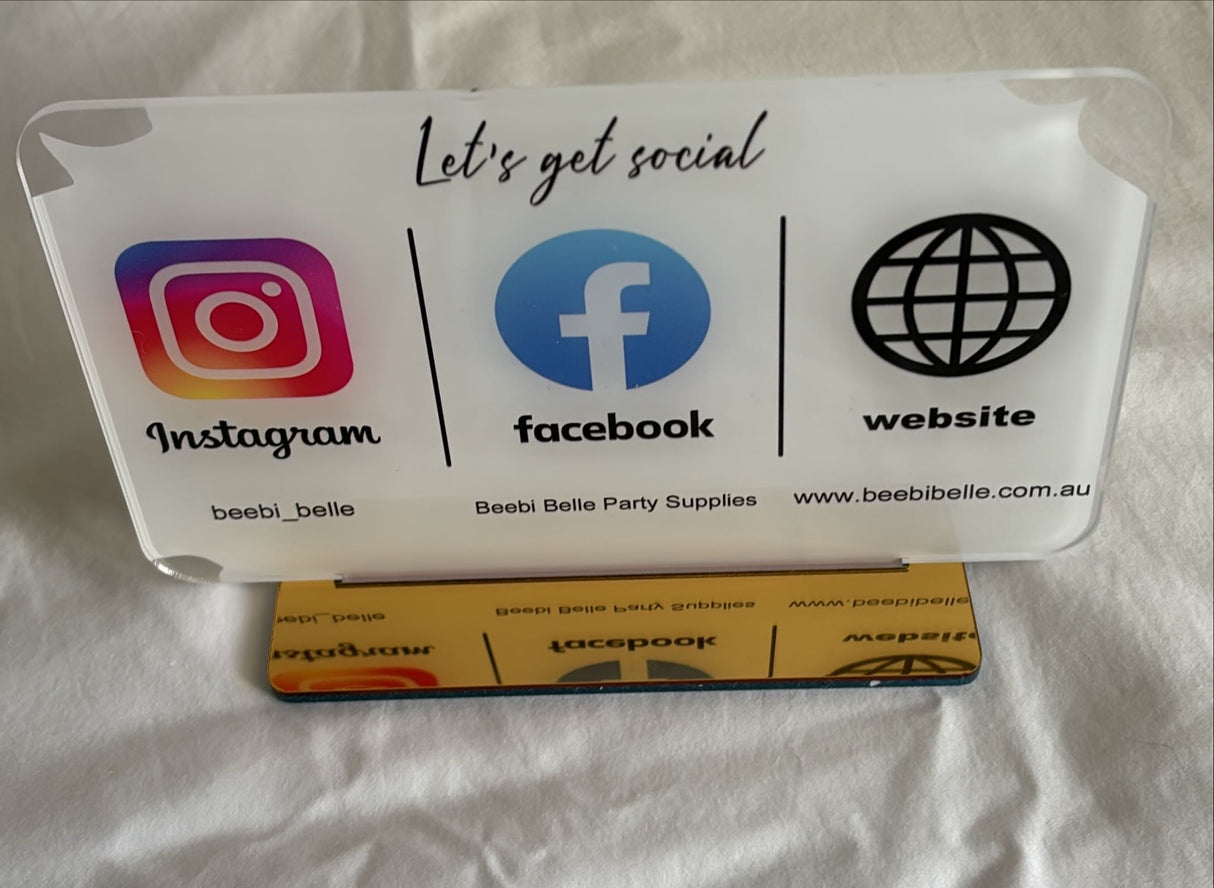 SOCIAL MEDIA BUSINESS SIGN PLAQUE WHITE RECTANGLE COLOURED LOGOS