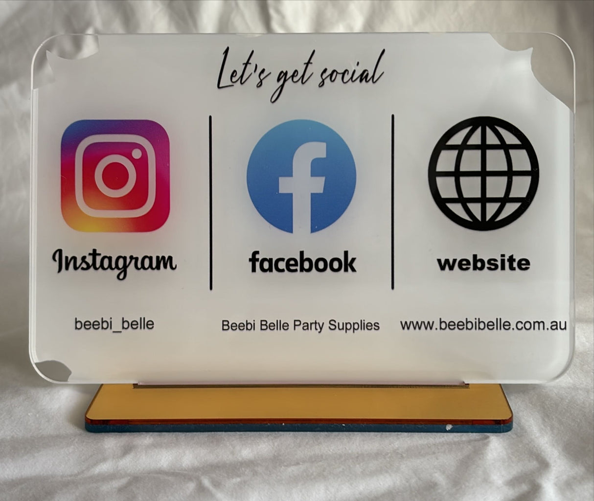 SOCIAL MEDIA BUSINESS SIGN PLAQUE WHITE RECTANGLE COLOURED LOGOS