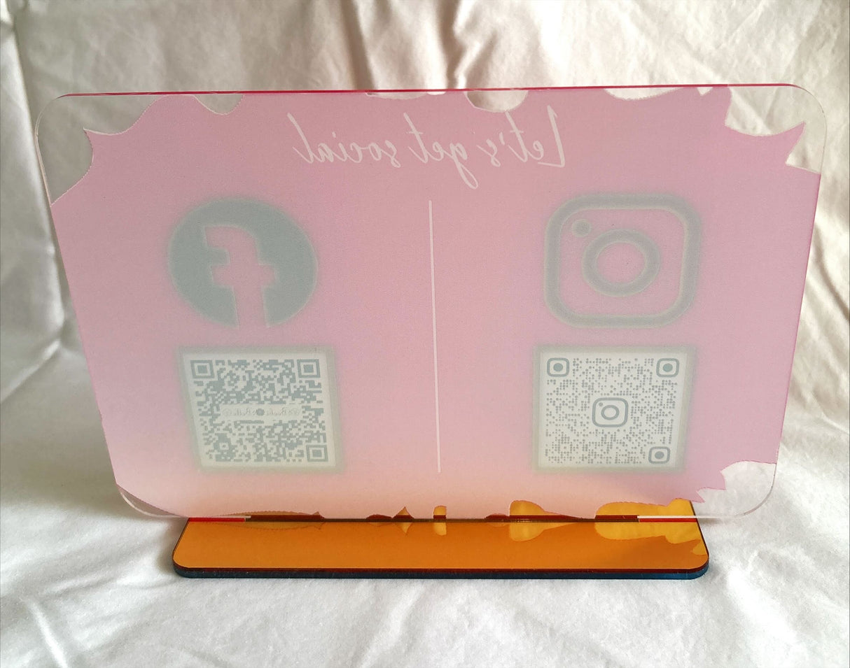 BUSINESS MULTI QR CODE SCANNING SIGN SOCIAL MEDIA BOARD PLAQUE RECTANGLE DEEP PINK GOLD