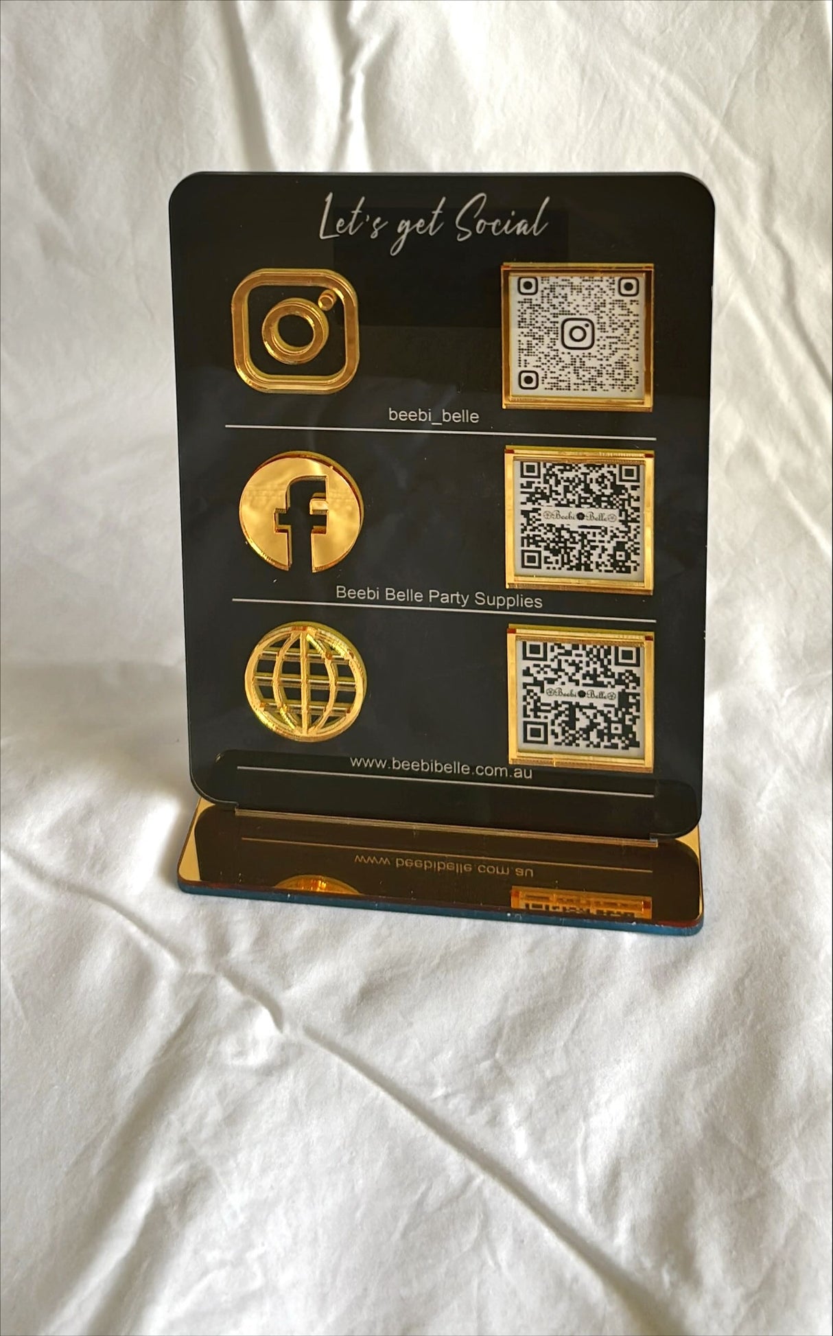 MULTI BUSINESS QR CODE SCANNING SIGN SOCIAL MEDIA BOARD PLAQUE RECTANGLE BLACK GOLD