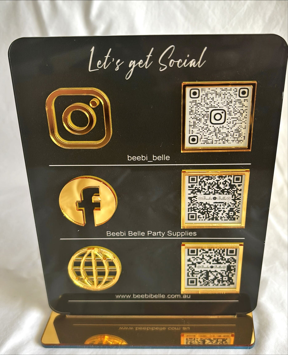 MULTI BUSINESS QR CODE SCANNING SIGN SOCIAL MEDIA BOARD PLAQUE RECTANGLE BLACK GOLD