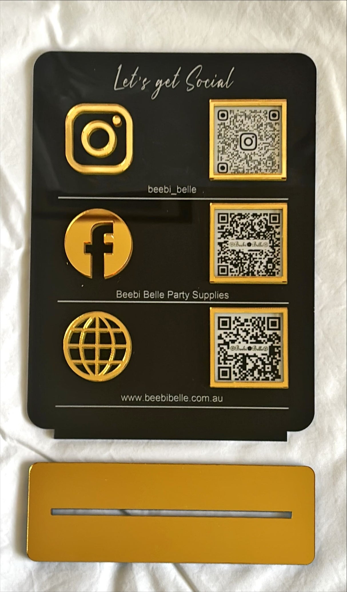 MULTI BUSINESS QR CODE SCANNING SIGN SOCIAL MEDIA BOARD PLAQUE RECTANGLE BLACK GOLD