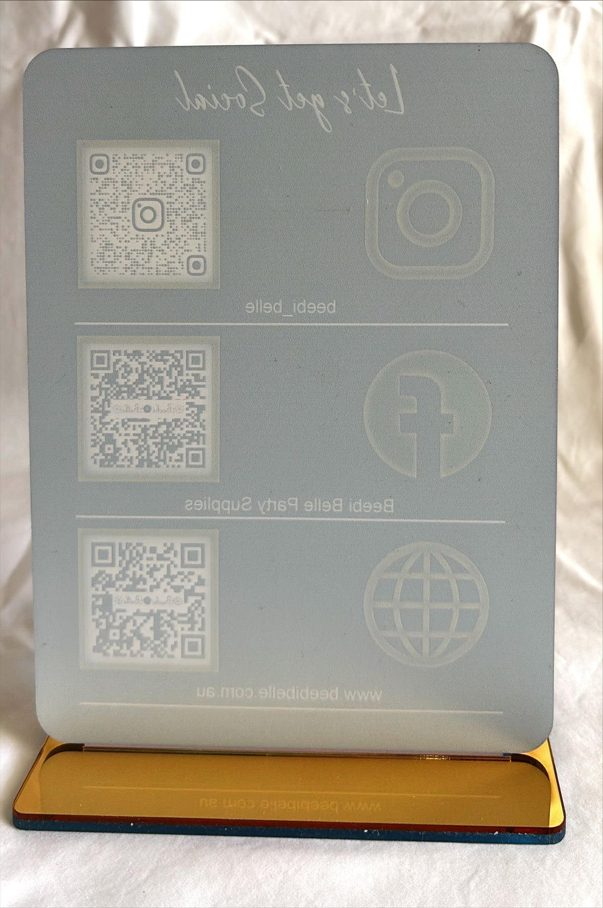 MULTI BUSINESS QR CODE SCANNING SIGN SOCIAL MEDIA BOARD PLAQUE RECTANGLE BLACK GOLD
