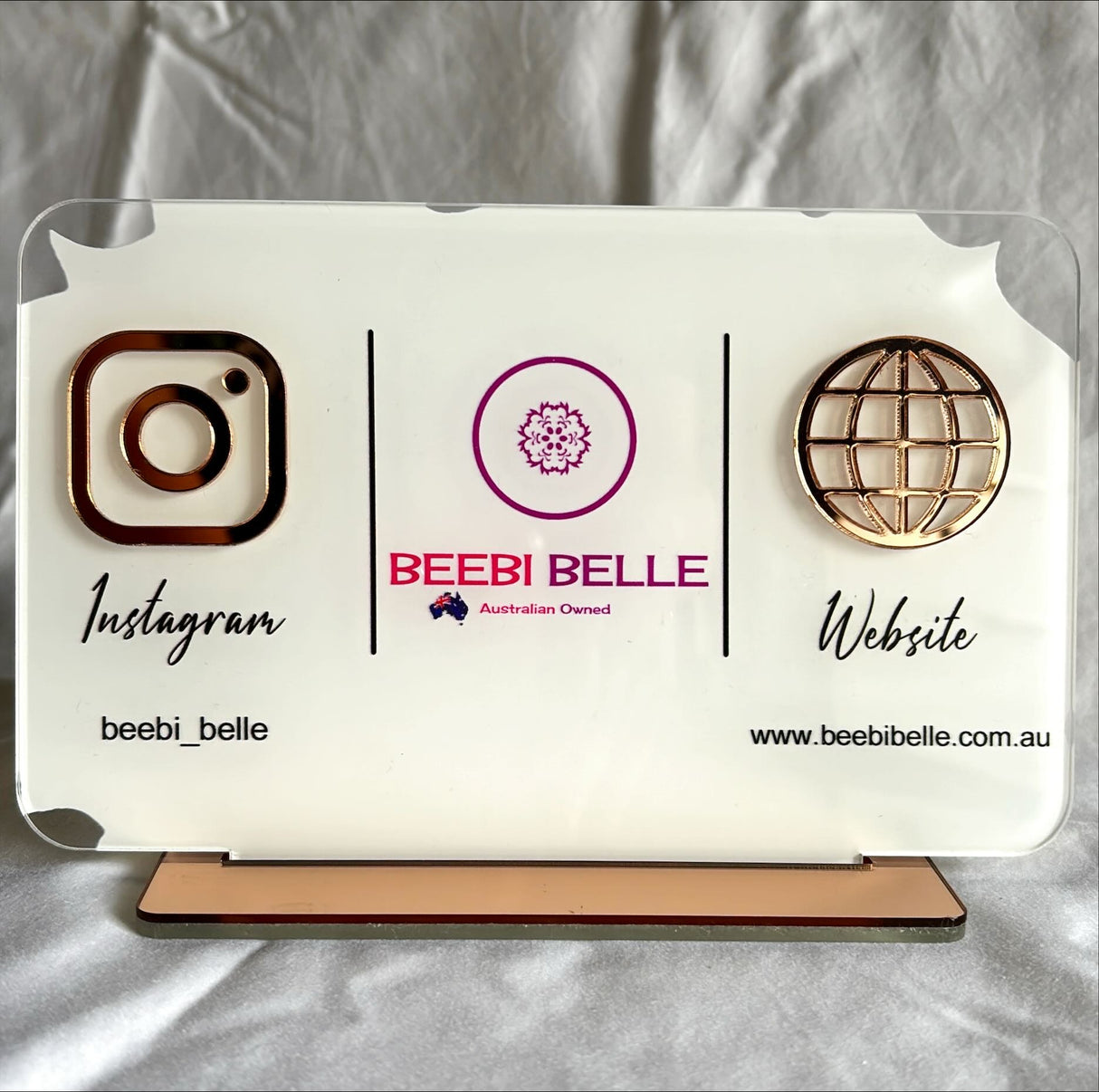 SOCIAL MEDIA BUSINESS SIGN PLAQUE PINK WHITE RECTANGLE LOGO