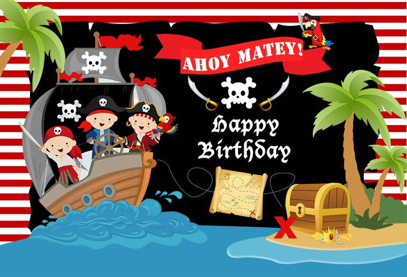 PIRATE TREASURE ISLAND PERSONALISED PARTY BANNER BACKDROP DECORATION
