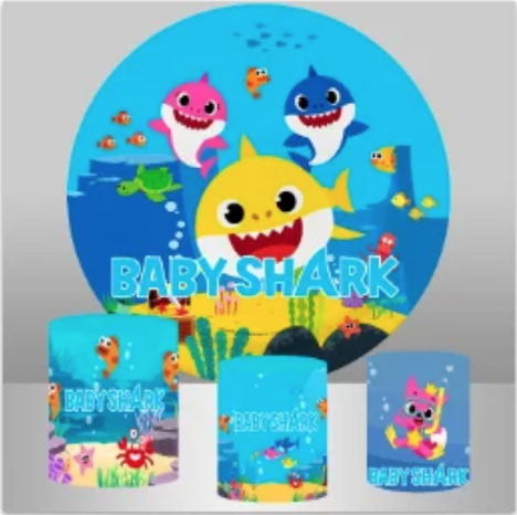 BABY SHARK OCEAN FISH SCUBA ROUND PLINTH COVERS PARTY CYLINDERS STANDS PEDESTALS