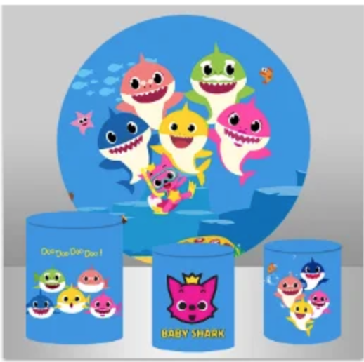 BABY SHARK OCEAN SEA ANIMALS ROUND PLINTH COVERS PARTY CYLINDERS STANDS PEDESTALS