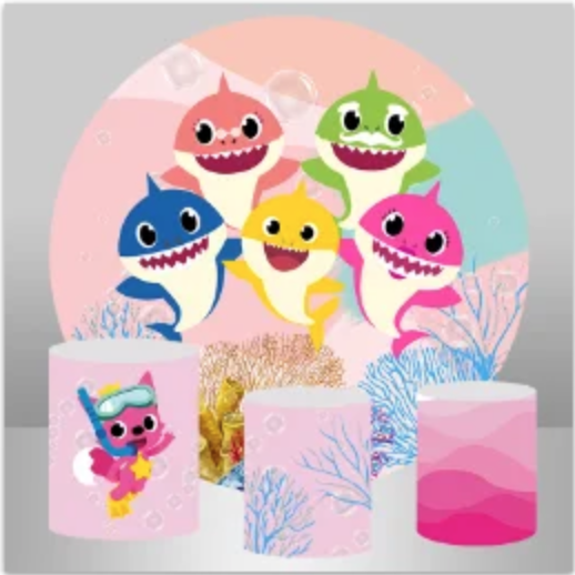 BABY SHARK PINK BLUE GREEN ORANGE ROUND PLINTH COVERS CYLINDERS STANDS PEDESTALS