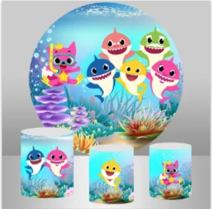 BABY SHARK OCEAN BLUE CORAL ROUND PLINTH COVERS PARTY CYLINDERS STANDS PEDESTALS