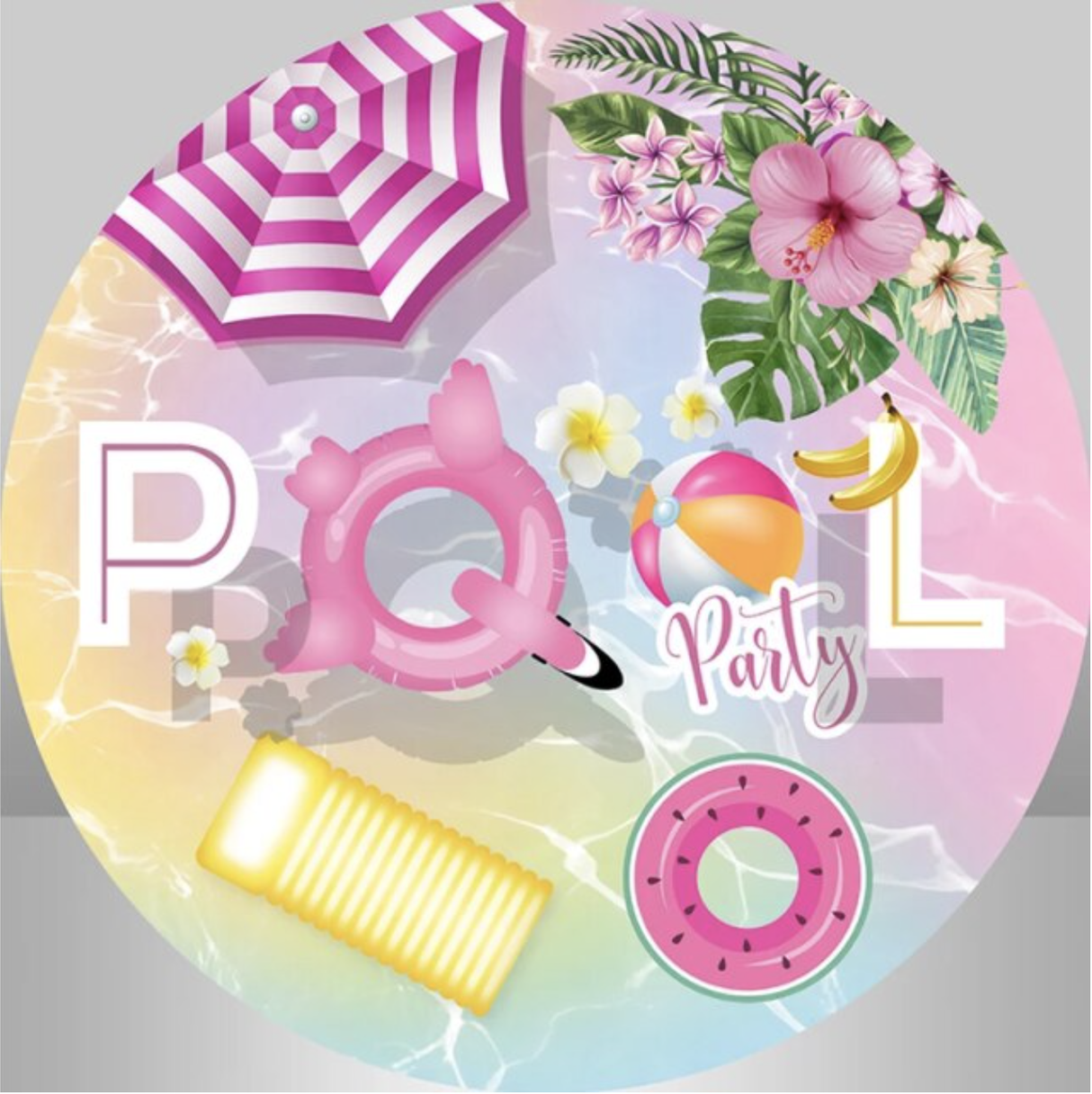 POOL PARTY SUPPLIES SWIMMING FLOAT FLOWERS UMBRELLA ROUND BIRTHDAY BANNER